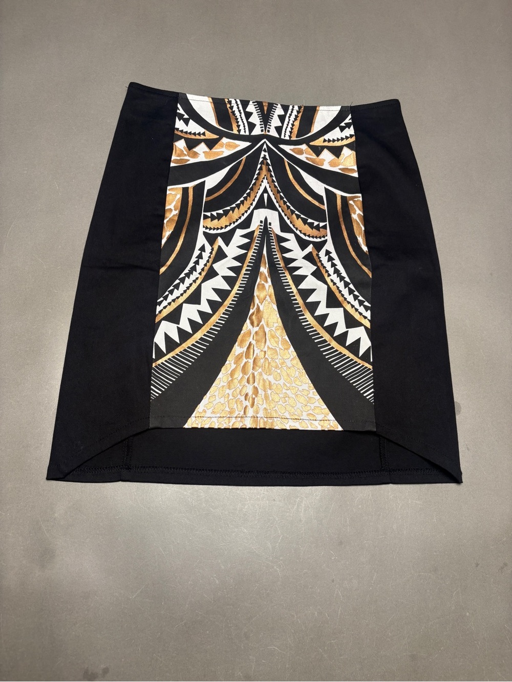 MINKPINK Black Pencil Skirt with Gold & White Geometric Panel